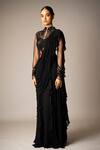 Vivek Patel Black Crepe Pearls, Sequins, Beads, Glitter High Embellished Ruffle Saree Gown at Aza Fashions Vivek Patel_Black Crepe Pearls, Sequins, Beads, Glitter High Embellished Ruffle Saree Gown _at_Aza_Fashions