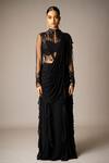Buy Vivek Patel Black Crepe Pearls, Sequins, Beads, Glitter High Embellished Ruffle Saree Gown at Aza Fashions Buy_Vivek Patel_Black Crepe Pearls, Sequins, Beads, Glitter High Embellished Ruffle Saree Gown _at_Aza_Fashions
