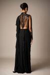 Shop Vivek Patel Black Crepe Pearls, Sequins, Beads, Glitter High Embellished Ruffle Saree Gown at Aza Fashions Shop_Vivek Patel_Black Crepe Pearls, Sequins, Beads, Glitter High Embellished Ruffle Saree Gown _at_Aza_Fashions