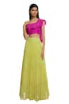 Buy_Neha Mehta Couture_Yellow Organza, Georgette Asymmetric Embroidered Lehenga Set _at_Aza_Fashions