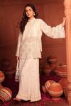 Buy_Tasuvure Indes_White Georgette, Chiffon Embroidery, Sequins, Cut Inaari Kurta And Sharara Set _Online_at_Aza_Fashions