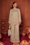 Tasuvure Indes_Blue Georgette, Chiffon Sequins, Crystals, Inaaya Kurta And Sharara Set _Online_at_Aza_Fashions