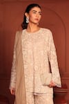 Tasuvure Indes_Beige Georgette, Chiffon Sequins, Embroidery Inaaya Cutdana Kurta Sharara Set _Online_at_Aza_Fashions