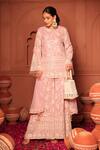Buy_Tasuvure Indes_Pink Georgette, Chiffon Sequins, Embroidery Inaaya Crystal Kurta Sharara Set _at_Aza_Fashions