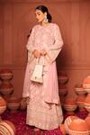 Shop_Tasuvure Indes_Pink Georgette, Chiffon Sequins, Embroidery Inaaya Crystal Kurta Sharara Set _at_Aza_Fashions