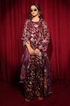 Buy_Tasuvure Indes_Maroon Georgette, Chiffon Sequins, Zaira Zardozi Embroidered Kurta And Sharara Set _at_Aza_Fashions