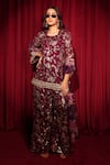 Shop_Tasuvure Indes_Maroon Georgette, Chiffon Sequins, Zaira Zardozi Embroidered Kurta And Sharara Set _Online_at_Aza_Fashions