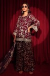 Tasuvure Indes_Maroon Georgette, Chiffon Sequins, Zaira Zardozi Embroidered Kurta And Sharara Set _at_Aza_Fashions