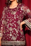 Shop_Tasuvure Indes_Maroon Georgette, Chiffon Sequins, Zaira Zardozi Embroidered Kurta And Sharara Set 