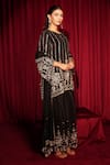 Tasuvure Indes_Black Georgette, Chanderi, Chiffon Embroidery, Inaari Cutdana Kurta Sharara Set _Online_at_Aza_Fashions