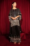 Buy_Tasuvure Indes_Black Georgette, Chanderi, Chiffon Embroidery, Inaari Cutdana Kurta Sharara Set _at_Aza_Fashions
