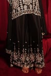 Shop_Tasuvure Indes_Black Georgette, Chanderi, Chiffon Embroidery, Inaari Cutdana Kurta Sharara Set _Online_at_Aza_Fashions