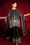Tasuvure Indes_Black Georgette, Chanderi, Chiffon Embroidery, Inaari Cutdana Kurta Sharara Set _at_Aza_Fashions