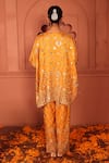 Shop_Tasuvure Indes_Mustard Georgette, Chiffon Mirrors, Zari, Aaina Adaa Work Kaftan And Pant Set _at_Aza_Fashions