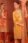 Tasuvure Indes_Yellow Georgette, Chiffon Mirrors, Zari, Embroidery Aaina Adaa Kurta And Pant Set _Online_at_Aza_Fashions
