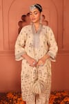 Buy_Tasuvure Indes_Ivory Georgette, Chiffon Mirrors, Embroidery V-neck Aaina Adaa Tunic And Pant Set _Online_at_Aza_Fashions