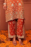 Tasuvure Indes_Orange Georgette, Chiffon Mirrors, Embroidery, Aaina Adaa Kurta And Pant Set _Online_at_Aza_Fashions