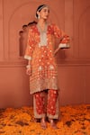Buy_Tasuvure Indes_Orange Georgette, Chiffon Mirrors, Embroidery, Aaina Adaa Kurta And Pant Set _at_Aza_Fashions