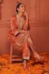 Buy_Tasuvure Indes_Orange Georgette, Chiffon Mirrors, Embroidery, Aaina Adaa Kurta And Pant Set _Online_at_Aza_Fashions