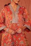 Shop_Tasuvure Indes_Orange Georgette, Chiffon Mirrors, Embroidery, Aaina Adaa Kurta And Pant Set _Online_at_Aza_Fashions