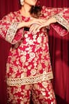 Shop_Tasuvure Indes_Red Georgette, Chiffon Sequins, Mirrors, Zaira Zardozi Kurta And Sharara Set _Online_at_Aza_Fashions