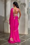 Shop_Paulmi And Harsh_Pink Georgette Embroidery, Sequins, Tassels Pre-draped Saree With Blouse _at_Aza_Fashions