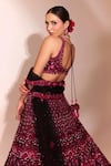 Shop_Anshika Tak Label_Red Tussar, Silk, Net Mirrors, Sequins, Embellished Bridal Lehenga Set _at_Aza_Fashions