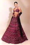 Buy_Anshika Tak Label_Red Tussar, Silk, Net Mirrors, Sequins, Embellished Bridal Lehenga Set _at_Aza_Fashions