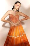 Anshika Tak Label_Orange Tussar, Silk, Net Sequins, Embroidery, Beads Scallop Lehenga Set _Online_at_Aza_Fashions