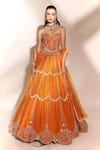 Buy_Anshika Tak Label_Orange Tussar, Silk, Net Sequins, Embroidery, Beads Scallop Lehenga Set _at_Aza_Fashions