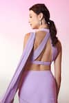 Shop_Anshika Tak Label_Purple Georgette Halter Neck, Layered Pre-draped Saree With Embroidered Blouse _at_Aza_Fashions