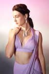 Anshika Tak Label_Purple Georgette Halter Neck, Layered Pre-draped Saree With Embroidered Blouse _Online_at_Aza_Fashions