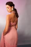 Shop_Anshika Tak Label_Pink Georgette Halter , Keyhole Blouse With Draped Saree _at_Aza_Fashions