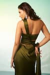 Shop_Anshika Tak Label_Olive Green Satin, Crepe Sweetheart Neck Pre-draped Saree With Corset _at_Aza_Fashions