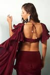 Shop_Anshika Tak Label_Wine Crepe Sweetheart Neck Ruffled Pre-draped Saree With Blouse _at_Aza_Fashions