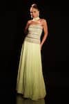 Buy_Anshika Tak Label_Green Net, Georgette, Crepe Crystals, Mirrors, Strapless Embroidered Gown _at_Aza_Fashions