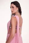 Shop_Anshika Tak Label_Pink Georgette, Net Mirrors, Geometric Mirrorwork Blouse With Pre-draped Saree _at_Aza_Fashions