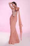 Buy_Anshika Tak Label_Peach Georgette, Net Sequins, Crystals, Embellished Corset With Pre-draped Saree _at_Aza_Fashions