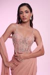 Anshika Tak Label_Peach Georgette, Net Sequins, Crystals, Embellished Corset With Pre-draped Saree _Online_at_Aza_Fashions