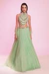 Buy_Anshika Tak Label_Green Silk Organza, Net Mirrors, Sequins, Beads, Pearls Embroidered Lehenga Set _at_Aza_Fashions