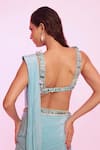 Shop_Anshika Tak Label_Blue Crepe, Net Mirrors, Beads, Sequins Embellished Blouse With Pre-draped Saree _at_Aza_Fashions