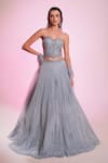 Buy_Anshika Tak Label_Blue Crepe, Net Beads, Stones, Sequins Embellished Corset Blouse Lehenga Set _at_Aza_Fashions