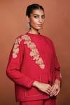 Buy Sue Mue Red Silk Embroidery, Beads V-neck Omi Floral Jacket And Pant Set Online at Aza Fashions Buy_Sue Mue_Red Silk Embroidery, Beads V-neck Omi Floral Jacket And Pant Set _Online_at_Aza_Fashions