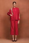 Buy Sue Mue Red Silk Embroidery, Beads V-neck Omi Floral Jacket And Pant Set at Aza Fashions Buy_Sue Mue_Red Silk Embroidery, Beads V-neck Omi Floral Jacket And Pant Set _at_Aza_Fashions