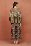 Sue Mue_Olive Green Chanderi , Embroidery Saai Floral Pattern Top And Pant Set _Online_at_Aza_Fashions