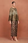 Buy_Sue Mue_Olive Green Chanderi , Embroidery Saai Floral Pattern Top And Pant Set _Online_at_Aza_Fashions