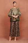 Buy_Sue Mue_Olive Green Chanderi , Embroidery Saai Floral Pattern Top And Pant Set _at_Aza_Fashions
