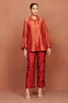 Buy_Sue Mue_Orange Chanderi , Embroidery, Beads, Zun Floral Butti Shirt And Pant Set _at_Aza_Fashions