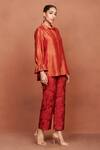 Buy_Sue Mue_Orange Chanderi , Embroidery, Beads, Zun Floral Butti Shirt And Pant Set 