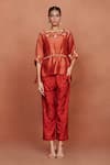 Buy_Sue Mue_Rust Chanderi , Embroidery, Tassels, Cut Luha Thread Top And Pant Set _at_Aza_Fashions